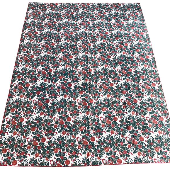 Christmas tablecloth cream red green holly & ornaments festive traditional cloth - Picture 2 of 8